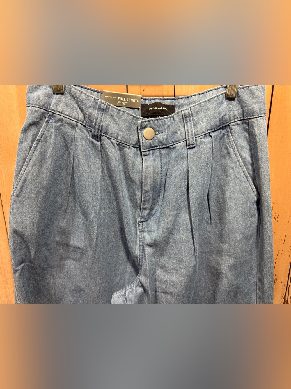 NWT Who What Wear High-Waist Full Length pleated chambray Denim Trousers - Picture 2 of 10
